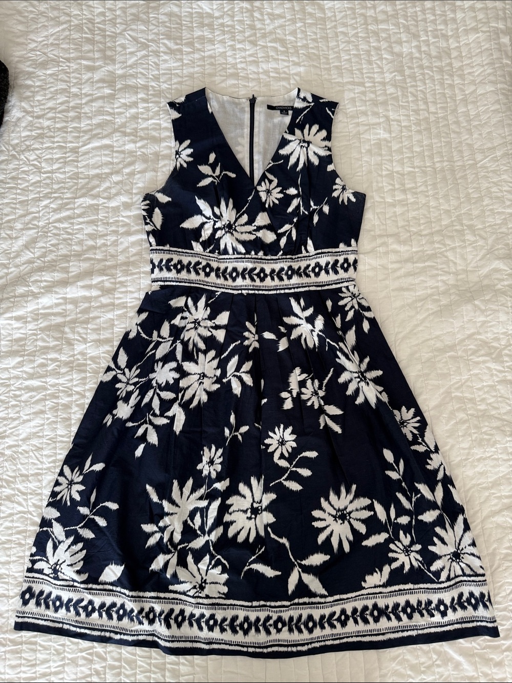 Chico's Navy & White Floral Midi Dress